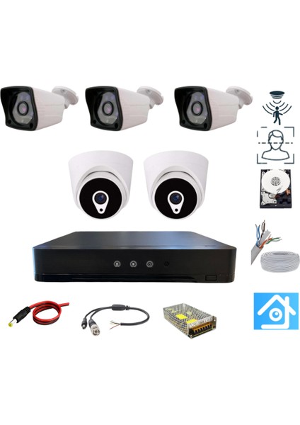 3 Dış 2 İç Kameralı 2 Mp 1080P 250 GB HDD Dahil Ahd Güvenlik Seti - ST-232250