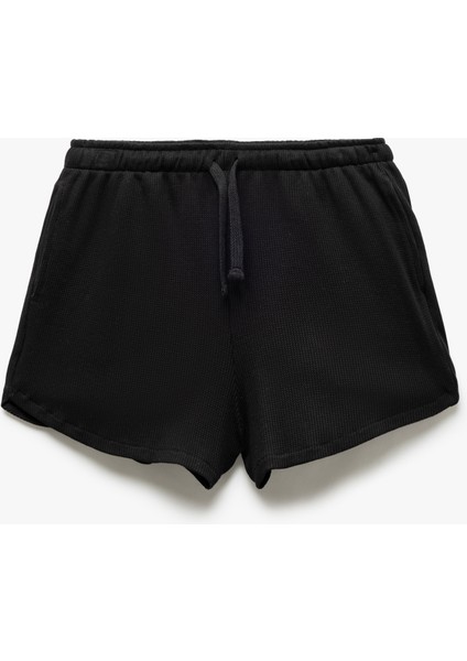 Pamuklu Cep Detaylı Slim Fit Beli Bağcıklı Mini Şort