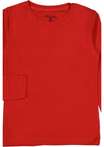Unisex Uzun Kollu 3'lü Set Düz Renkli Tişört - Kız Erkek Çocuk