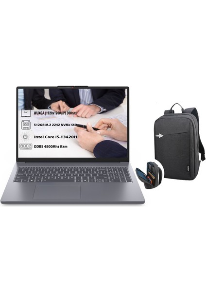 Ideapad Slim 3 16IRH10 Intel Core I5 13420H 40GB Ddr5 Ram 512 GB SSD 16'' Wuxga IPS Panel Freedos Taşınabilir Bilgisayar 83K2001FTR P6 + B210 Siyah Çanta