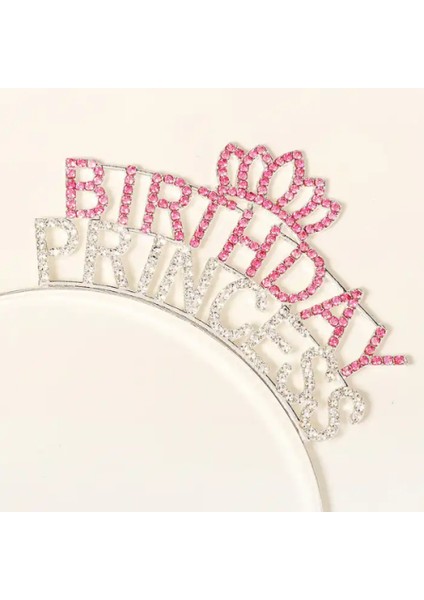 Kristal Taşlı Birthday Princess Yazılı Parti Tacı Pembe Renk modelleri