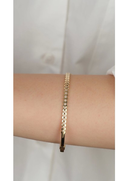 14 Ayar Altın Desenli Taşlı Bileklik modelleri