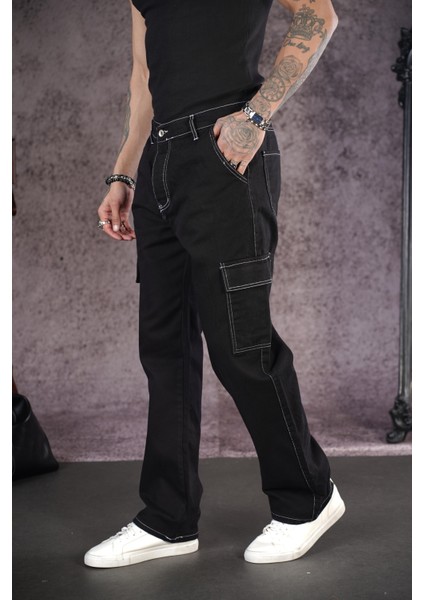 Baggy Kalıp Cepli Erkek Kot Pantolon