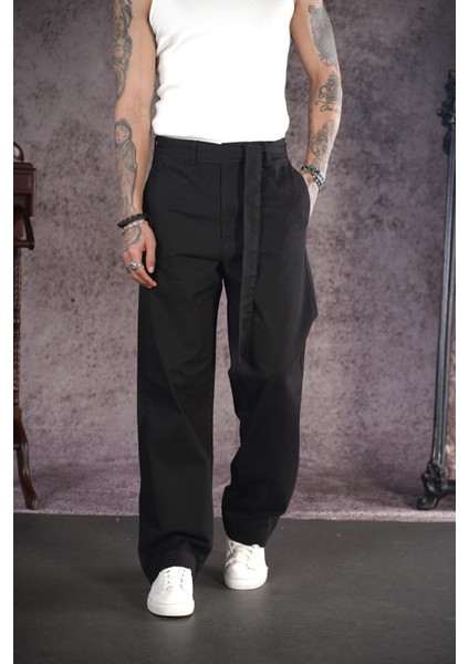 Kuşaklı Baggy Kalıp Gabardin Pantolon