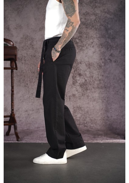 Kuşaklı Baggy Kalıp Gabardin Pantolon