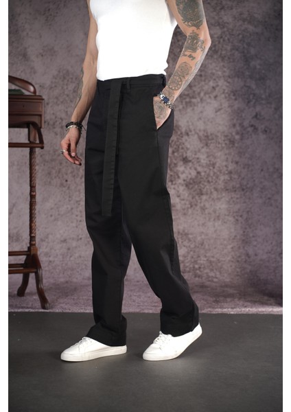 Kuşaklı Baggy Kalıp Gabardin Pantolon