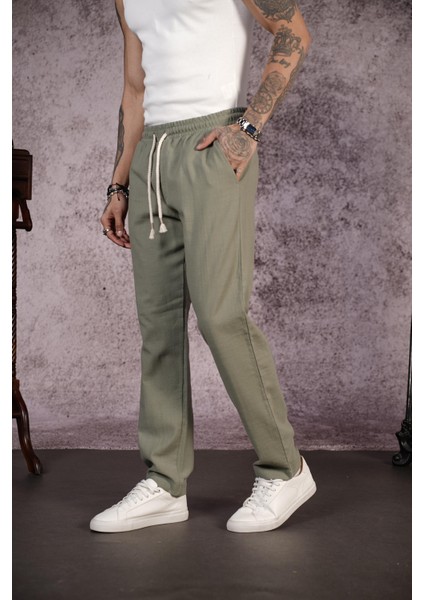 Kingbrich Beli Lastikli Kordonlu Regular Kalıp Düz Keten Erkek Pantolon fiyatları