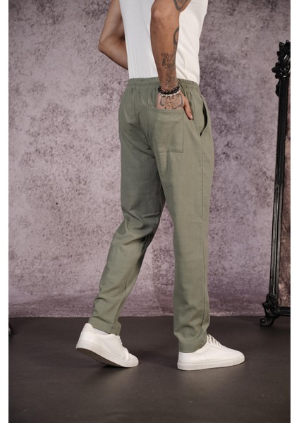 Kingbrich Beli Lastikli Kordonlu Regular Kalıp Düz Keten Erkek Pantolon indirimleri