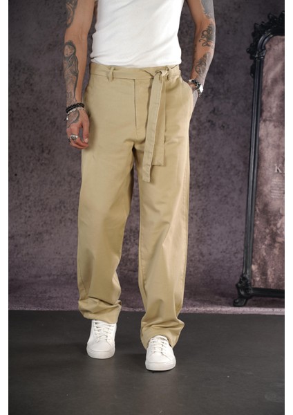 Kuşaklı Baggy Kalıp Gabardin Pantolon