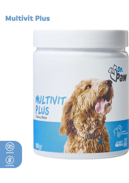 - Multivit Plus: Küçük Irk Köpekler İçin Glütensiz ve Şekersiz Günlük Vitamin Takviyesi Çiğnenebilir Tablet (90 gr)