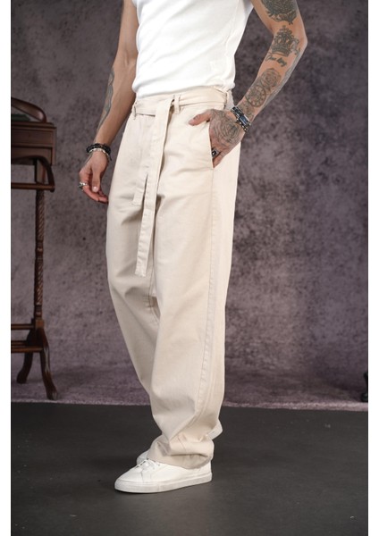 Kuşaklı Baggy Kalıp Gabardin Pantolon