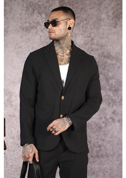 Regular Kalıp Blazer Keten Alt Üst Takım