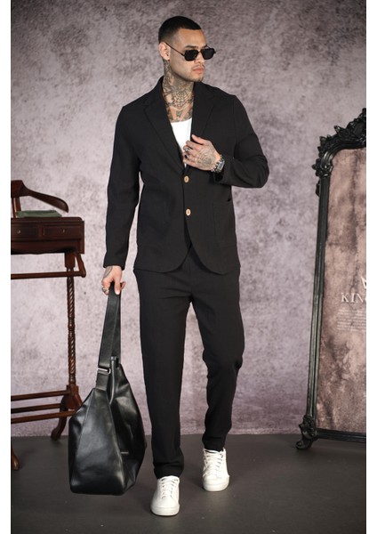Regular Kalıp Blazer Keten Alt Üst Takım