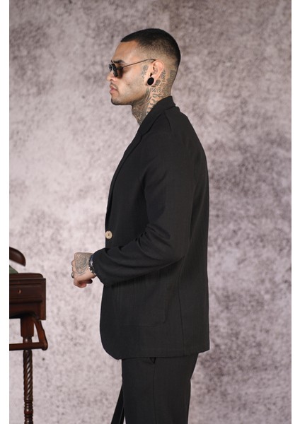 Regular Kalıp Blazer Keten Alt Üst Takım