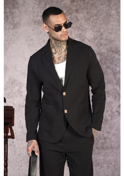 Regular Kalıp Blazer Keten Alt Üst Takım