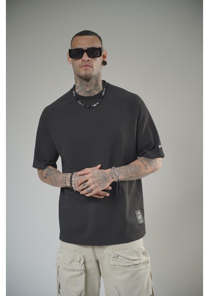 Kabartma Baskılı Reglan Kol Unisex Oversize Kalıp Tişört fırsatları