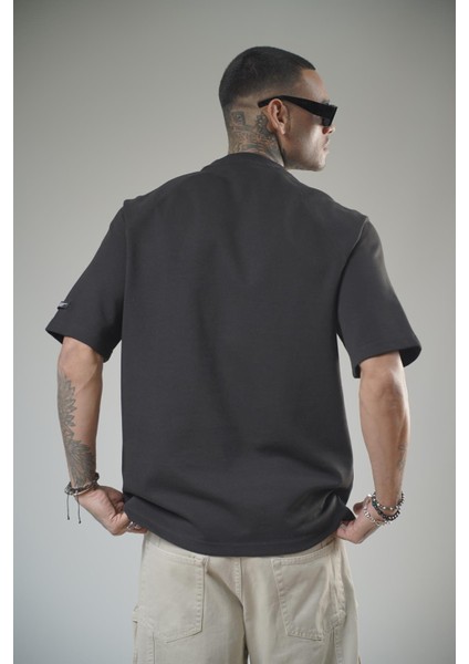 Kabartma Baskılı Reglan Kol Unisex Oversize Kalıp Tişört indirimleri