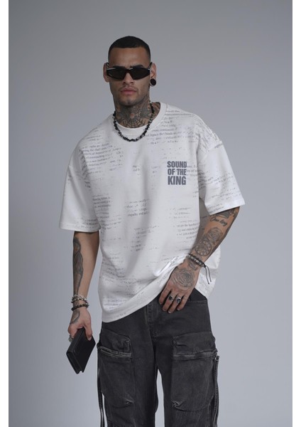 Bisiklet Yaka Silik Baskı Detaylı Unisex Oversize Kalıp Tişört