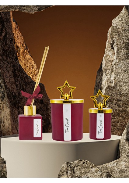 Özel Tasarım Kutulu Amber Kokulu Gold Tepelikli 3lü Bardak Mum ve Oda Koku Seti fiyatları