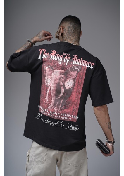 The King Of Balance Baskılı Oversize Kalıp Unisex Tişört