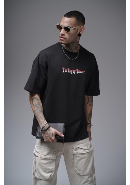 The King Of Balance Baskılı Oversize Kalıp Unisex Tişört modelleri
