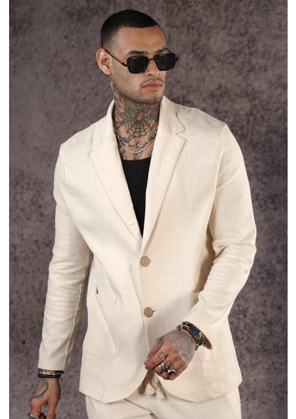 Regular Kalıp Blazer Keten Alt Üst Takım