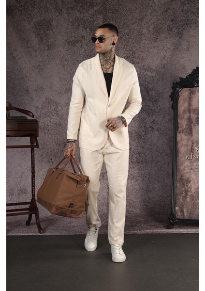 Regular Kalıp Blazer Keten Alt Üst Takım