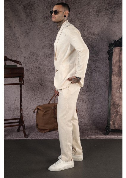 Regular Kalıp Blazer Keten Alt Üst Takım