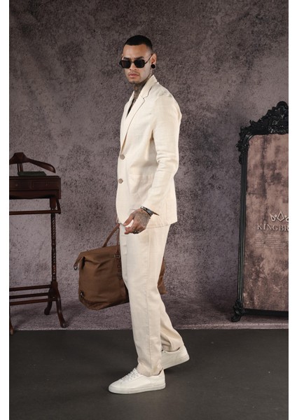 Regular Kalıp Blazer Keten Alt Üst Takım