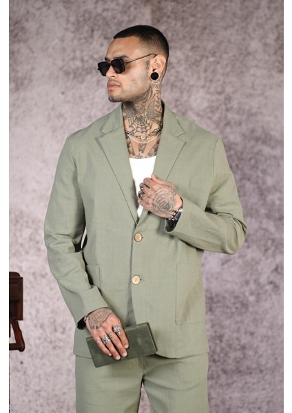 Regular Kalıp Blazer Keten Alt Üst Takım