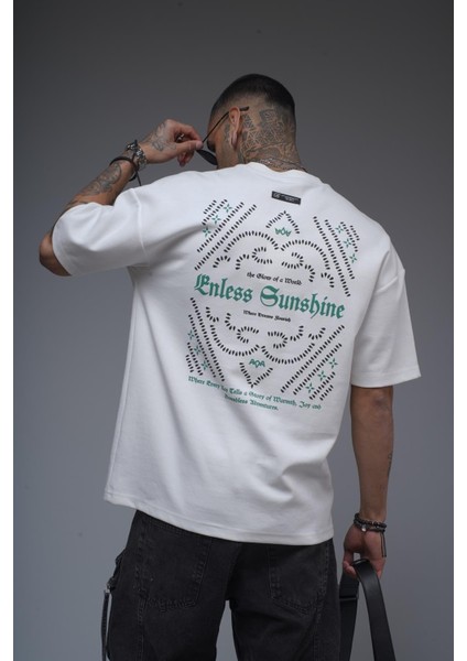 Bisiklet Yaka Sırtı Damla Baskılı Oversize Kalıp Unisex Tişört