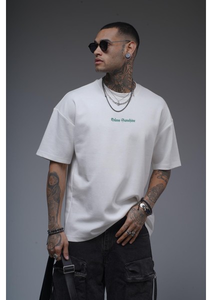 Bisiklet Yaka Sırtı Damla Baskılı Oversize Kalıp Unisex Tişört fiyatları