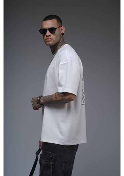 Bisiklet Yaka Sırtı Damla Baskılı Oversize Kalıp Unisex Tişört modelleri