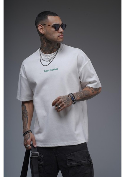 Bisiklet Yaka Sırtı Damla Baskılı Oversize Kalıp Unisex Tişört fırsatları