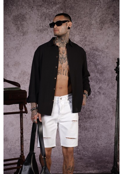 Regular Kalıp Düz Keten Erkek Gömlek