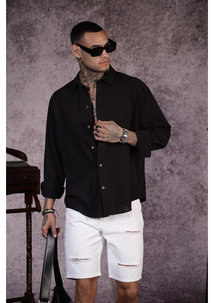 Regular Kalıp Düz Keten Erkek Gömlek modelleri