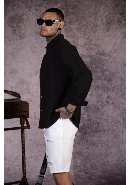 Regular Kalıp Düz Keten Erkek Gömlek fırsatları