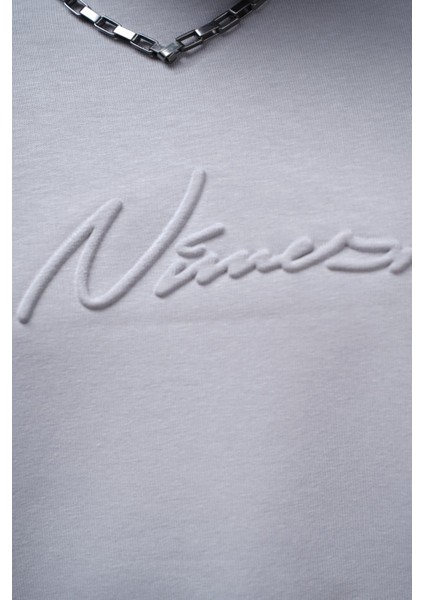 Kabartma Baskılı Garni Detaylı Reglan Kol Oversize Kalıp Unisex Tişört fırsatları