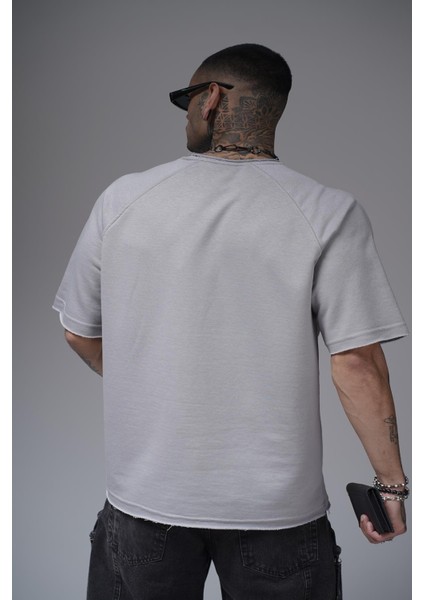 Kabartma Baskılı Garni Detaylı Reglan Kol Oversize Kalıp Unisex Tişört indirimleri