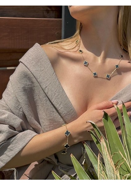 Siyah Yonca Altın Bileklik 19CM fiyatları
