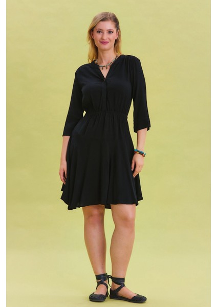 Hakim Yaka Düğme Detaylı Midi Elbise modelleri