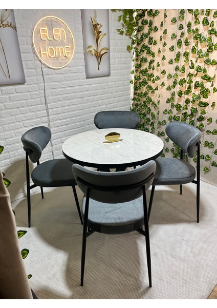 Mutfak Masası Takımı Polo Sandalye Yuvarlak Masa (Mdf) 4 Kişilik Yuvarlak Masa Takımı
