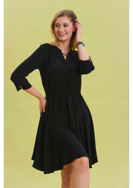 Hakim Yaka Düğme Detaylı Midi Elbise indirimleri