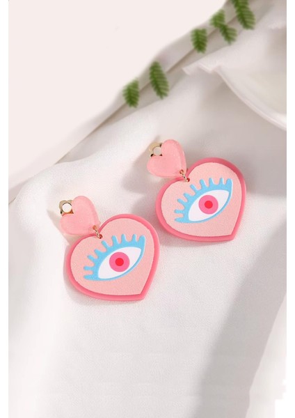 Tatlı Pembe Göz Detaylı Asetat Küpe fiyatları