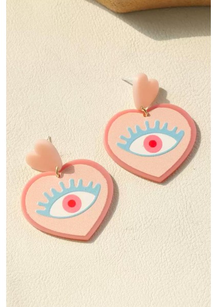 Tatlı Pembe Göz Detaylı Asetat Küpe indirimleri