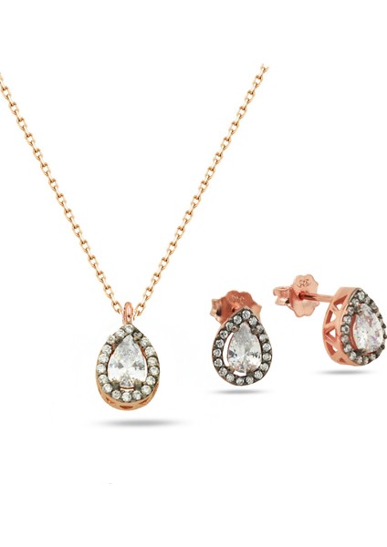 Gümüş Elmas Montür Set Baget Kadın Gümüş Kolye Küpe Set