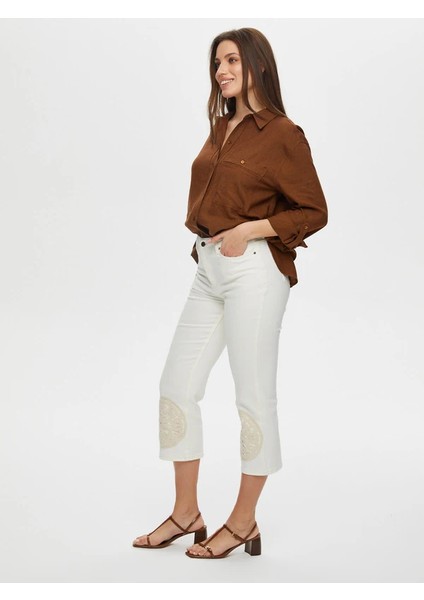 Paçası Kroşe Patch Detaylı Straight Fit Jean Caprı S25JCP006 modelleri