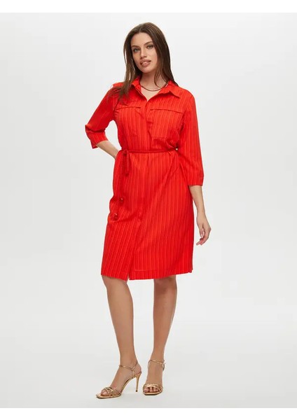 Kendinden Dokulu Kısa Kol Gömlek Elbise S25ELB007
