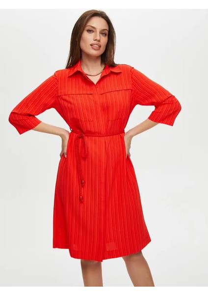 Kendinden Dokulu Kısa Kol Gömlek Elbise S25ELB007 fırsatları