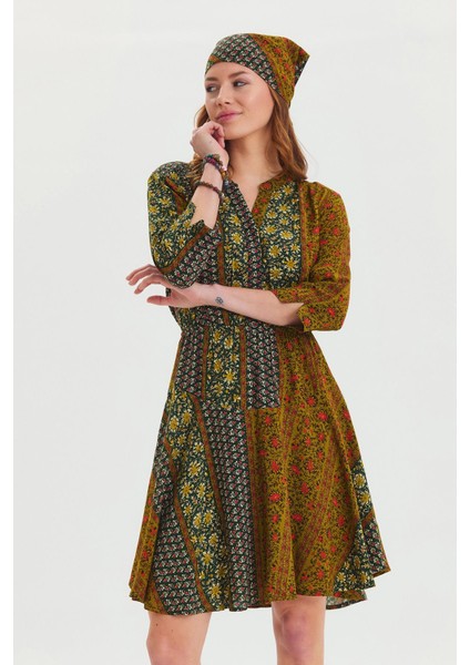 Hakim Yaka Düğme Detaylı Midi Elbise indirimleri